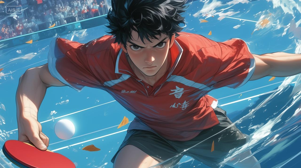 乒乓球运动员壁纸正面拍摄一个乒乓球运动员在比赛商用