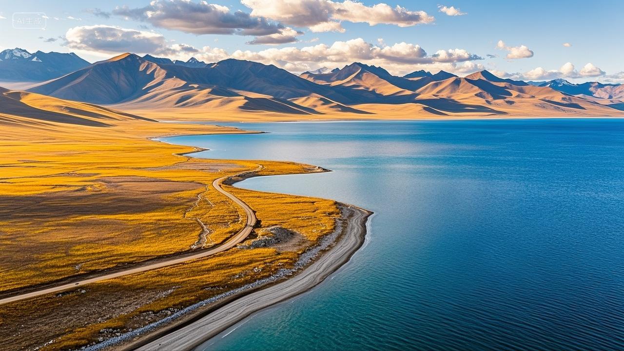 航拍秋季的纳木措湖立秋秋天风景旅游