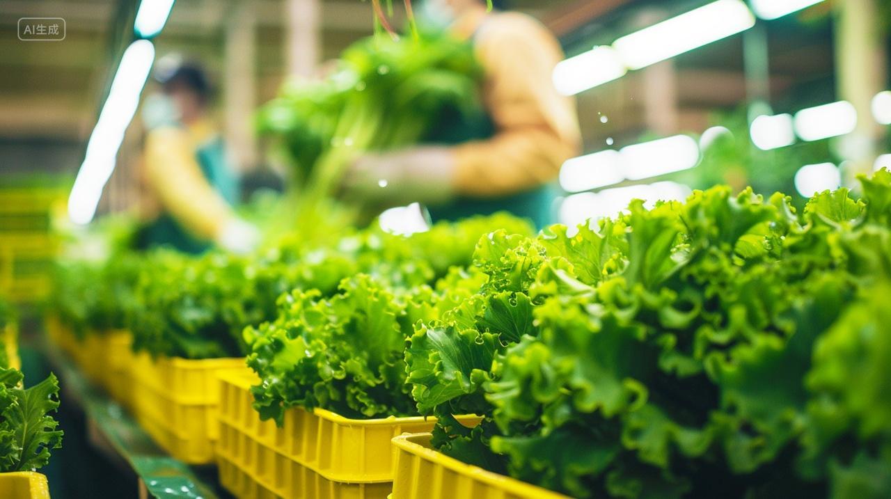 实拍温室大棚培养的新鲜绿色生菜农业宣传