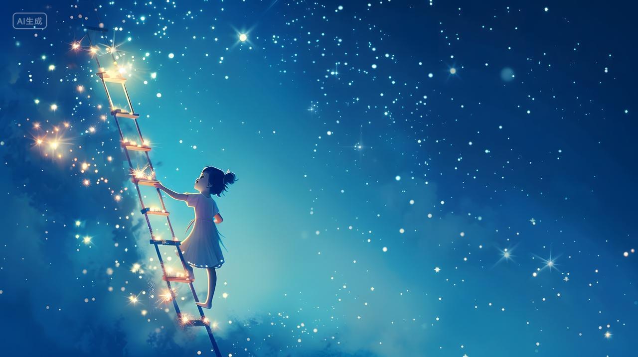 梦幻攀爬星空梯子人物唯美图