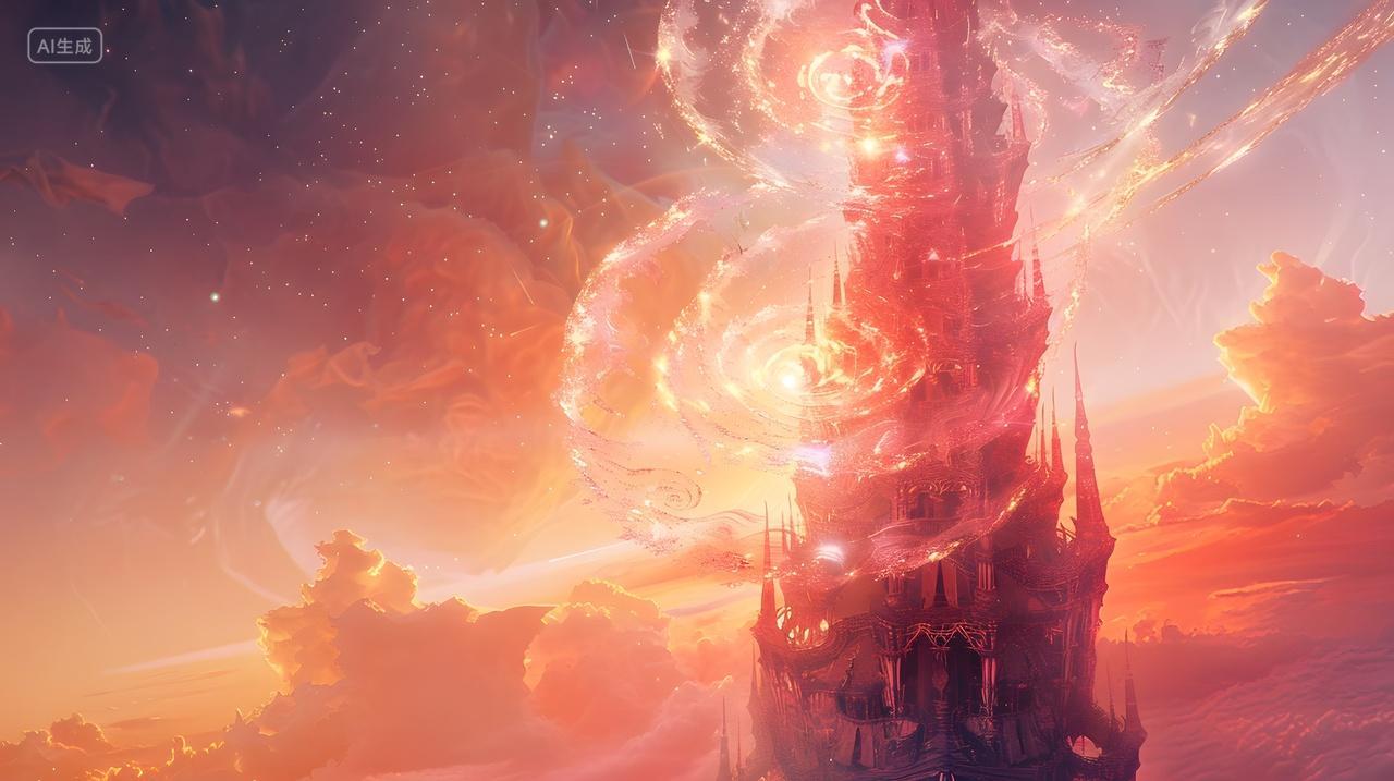 夕阳下的魔幻风格塔楼景观