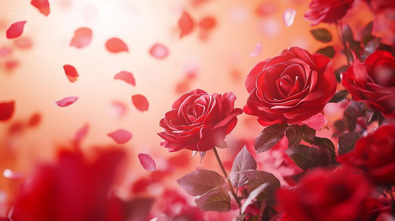 红色渐变浪漫玫瑰情人节七夕节七夕美丽温馨爱情插画