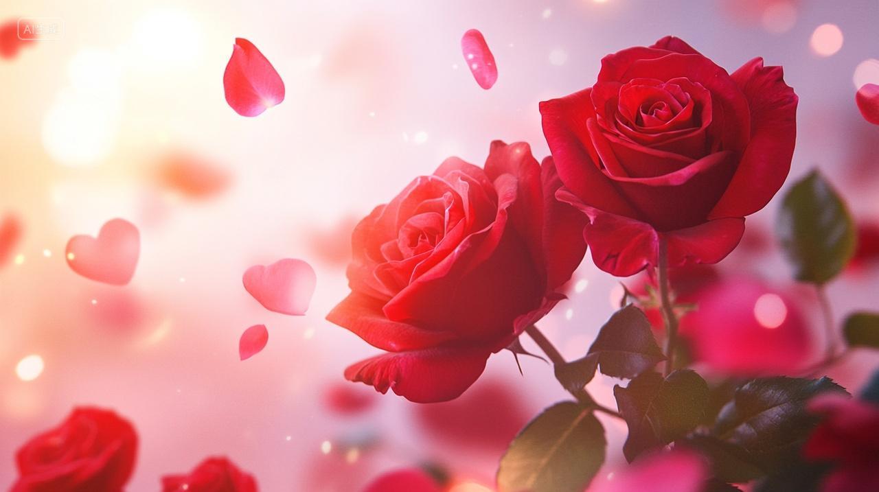 红色爱情渐变浪漫玫瑰情人节七夕节背景插画