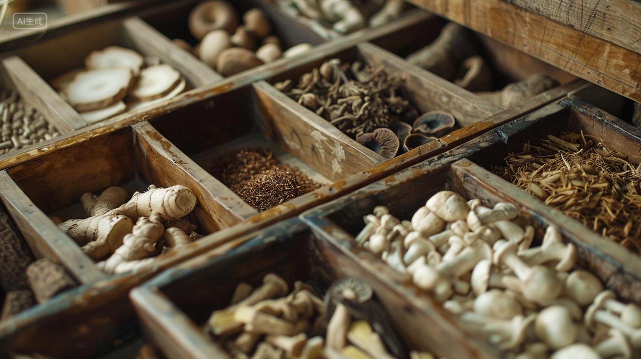 实拍中药药材铺抽屉里各种各样的的中药药材