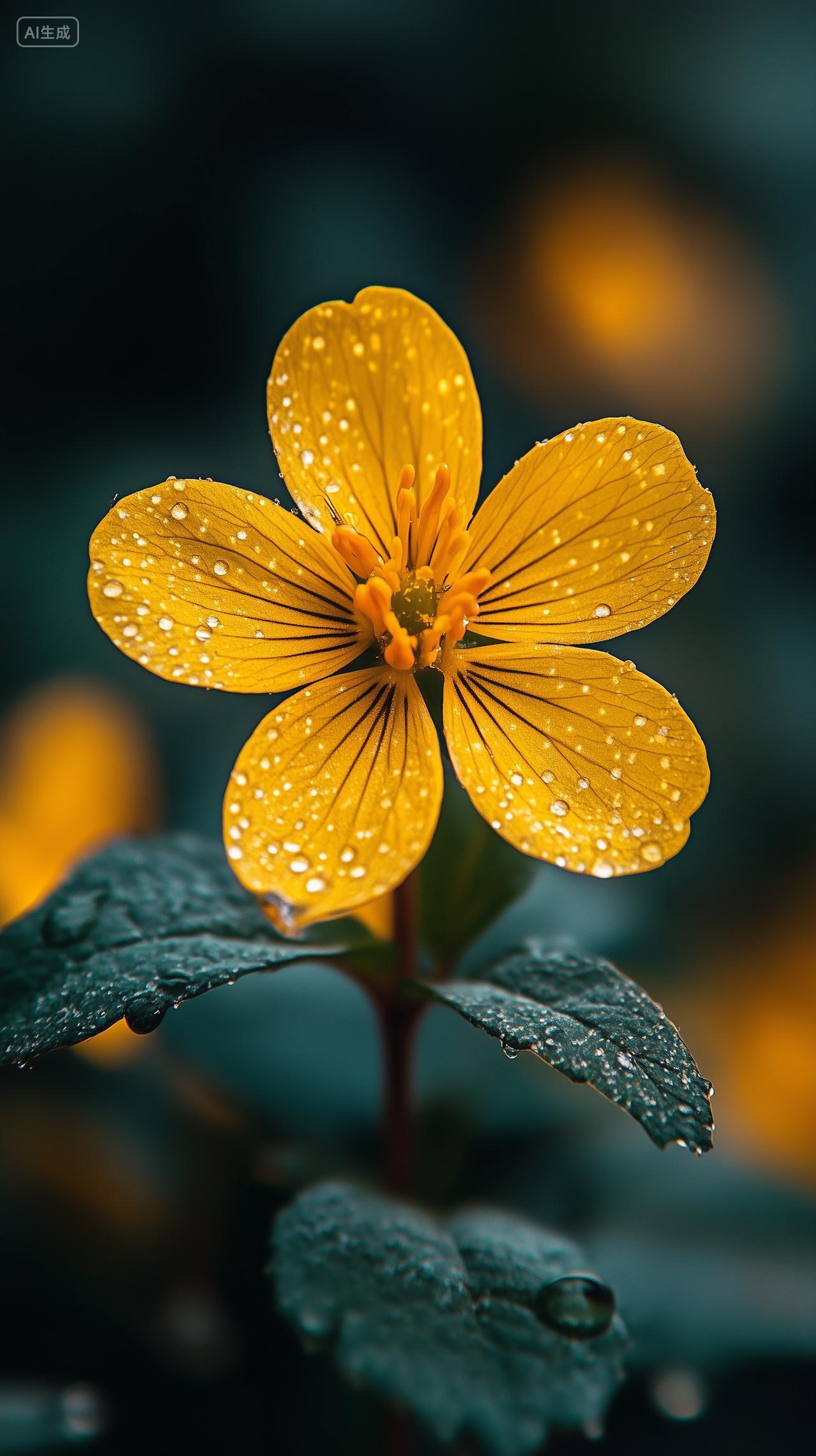 黄色的花壁纸正面拍摄一朵黄色的小花绿色的叶子