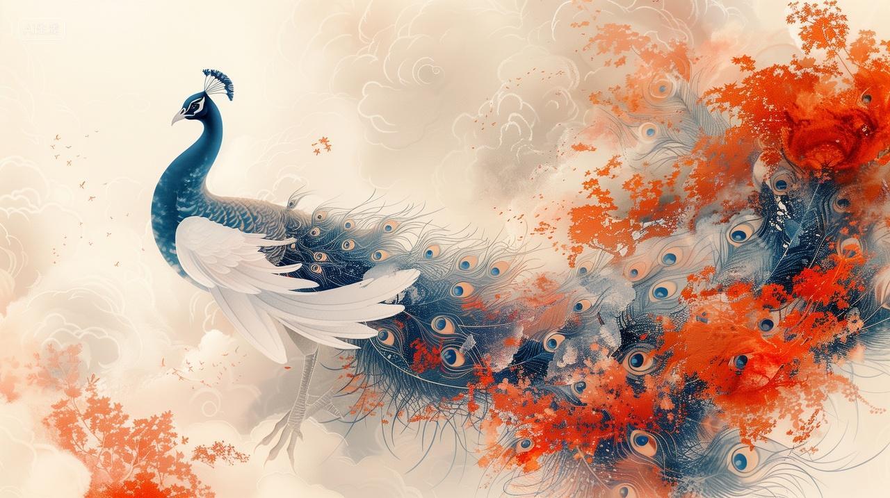 孔雀壁纸正面拍摄一只漂亮的蓝孔雀插画