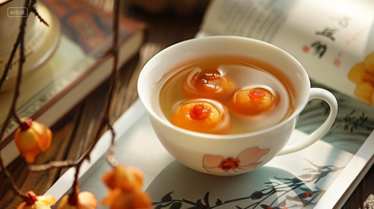 实拍桌子上一碗枸杞汤圆食物