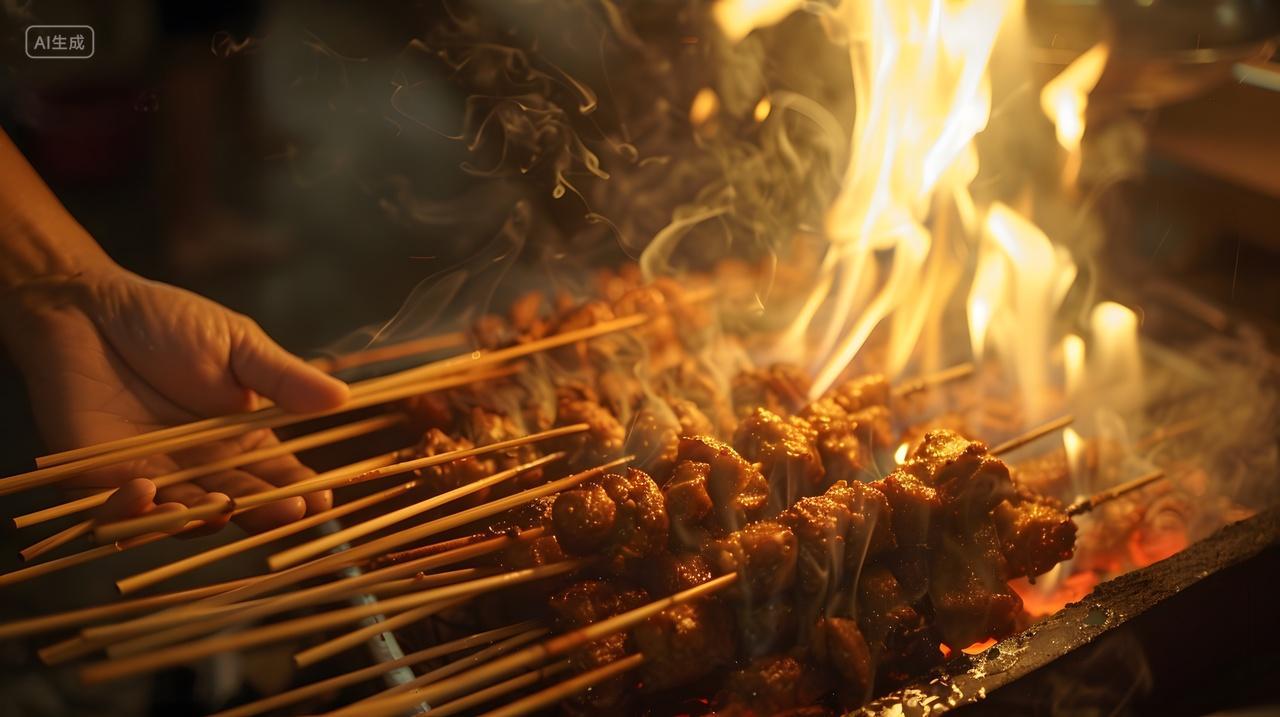 火焰烤串肉类美食背景