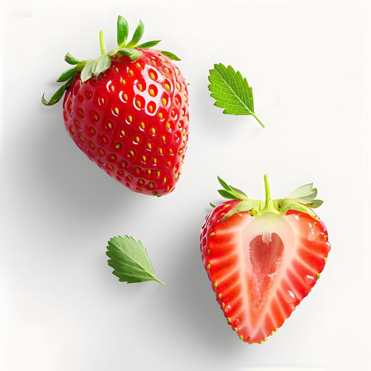 两颗新鲜草莓水果生鲜果蔬白底图