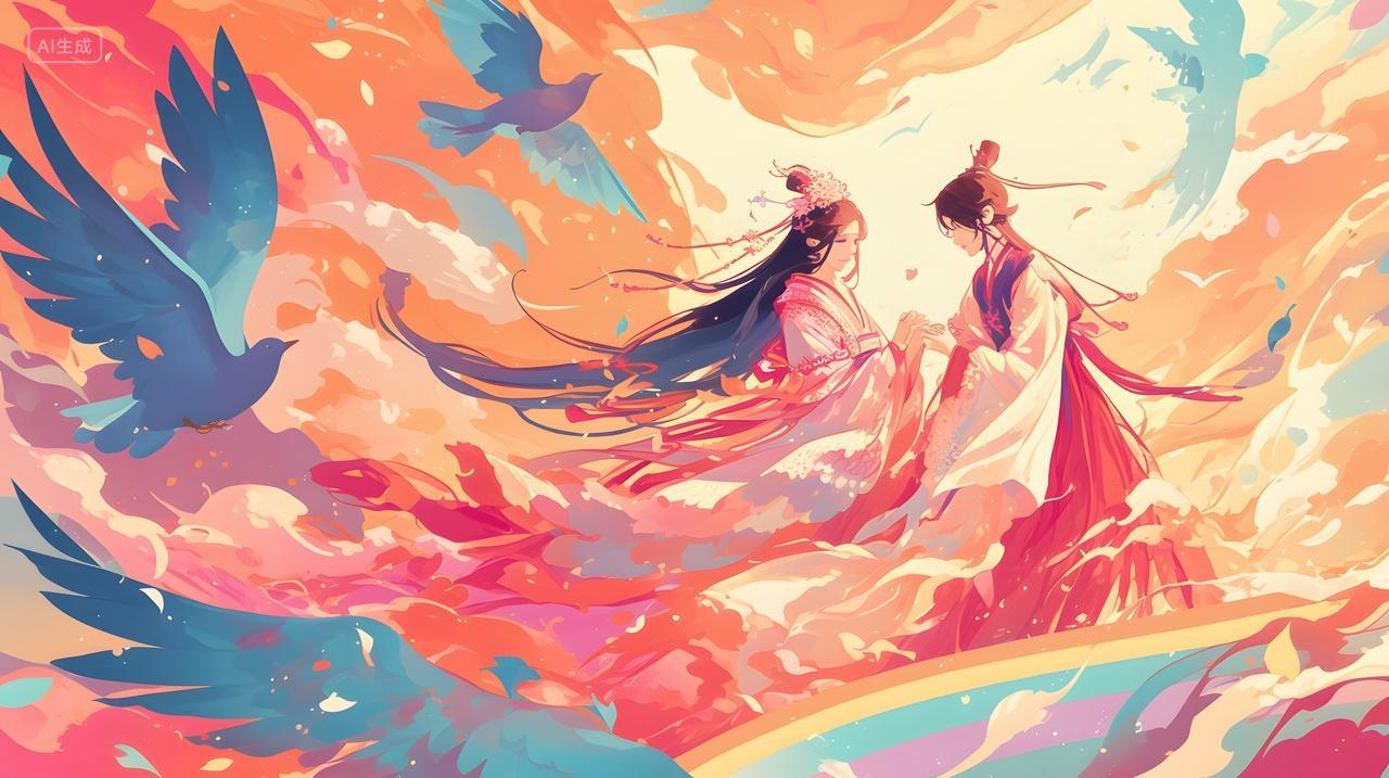 彩云仙境情侣七夕漫步风景壁纸