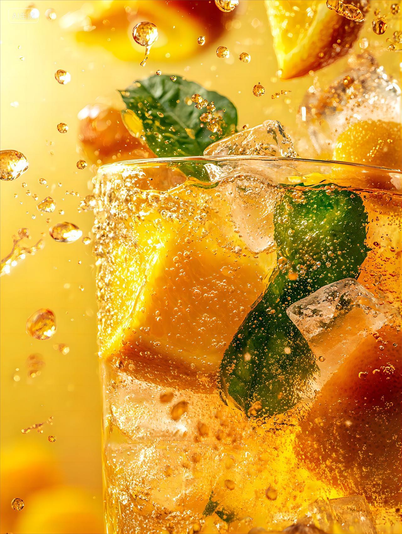 AI绘画夏季冰饮芒果橙子鲜果饮料产品图