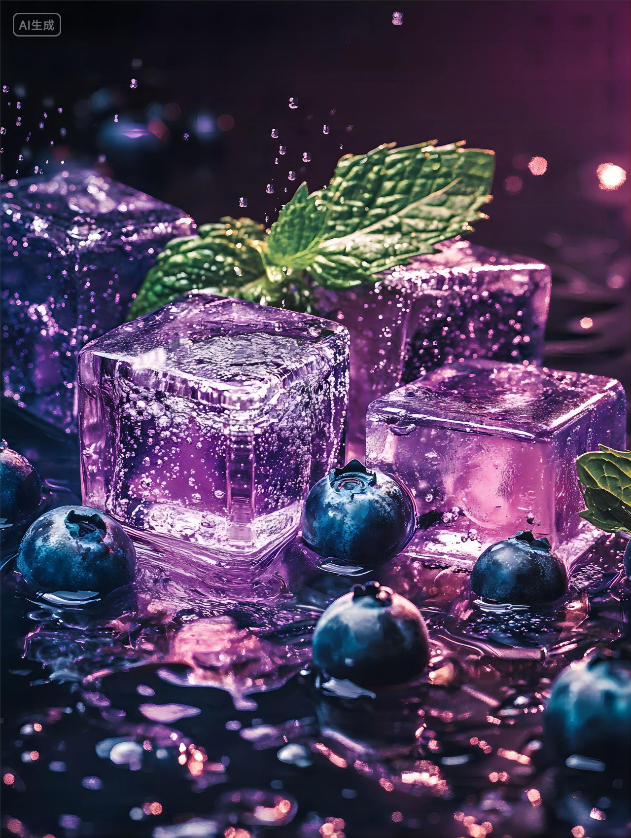 AI绘画夏季冰饮蓝莓气泡苏打水产品细节图蓝莓水果细节图