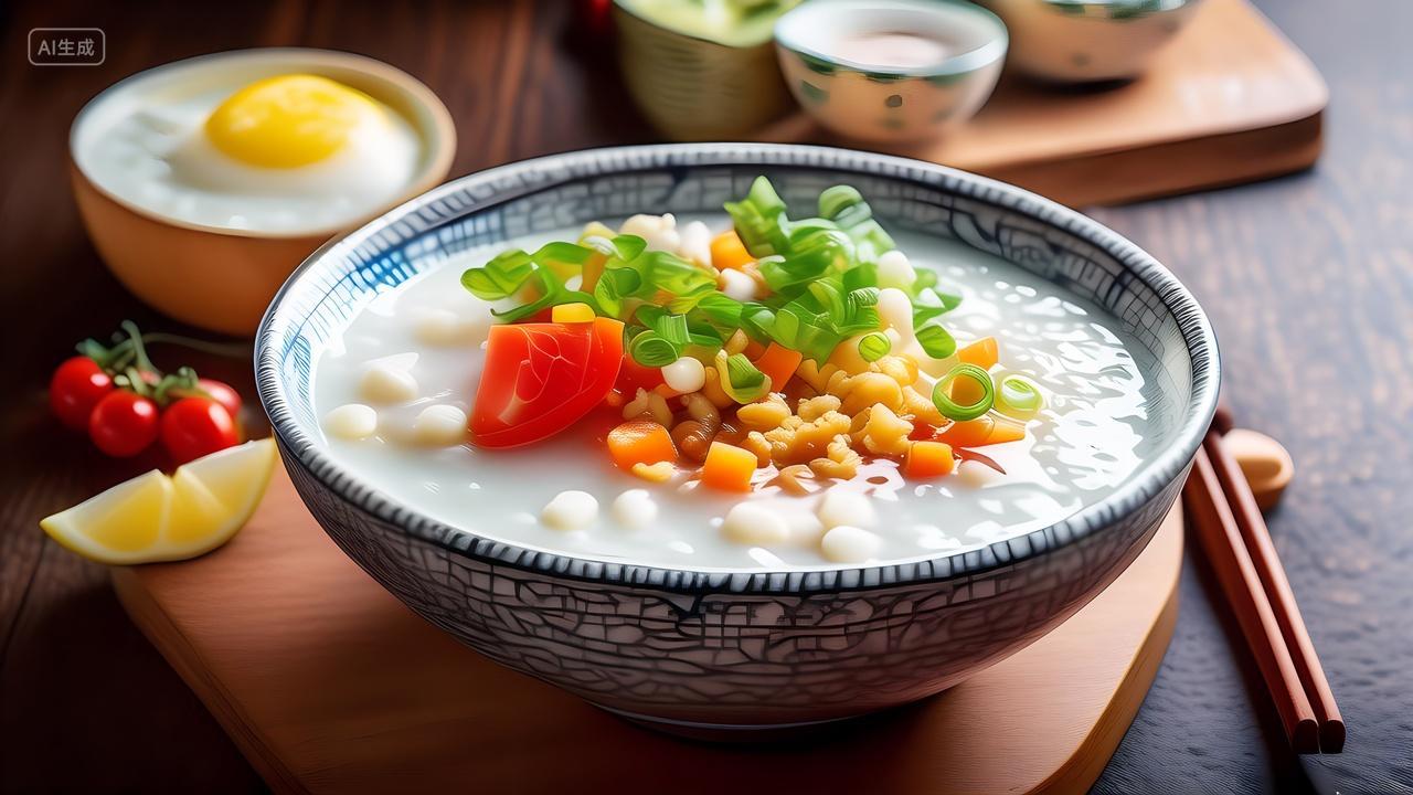榨菜皮蛋瘦肉粥白粥高端早餐宣传图片