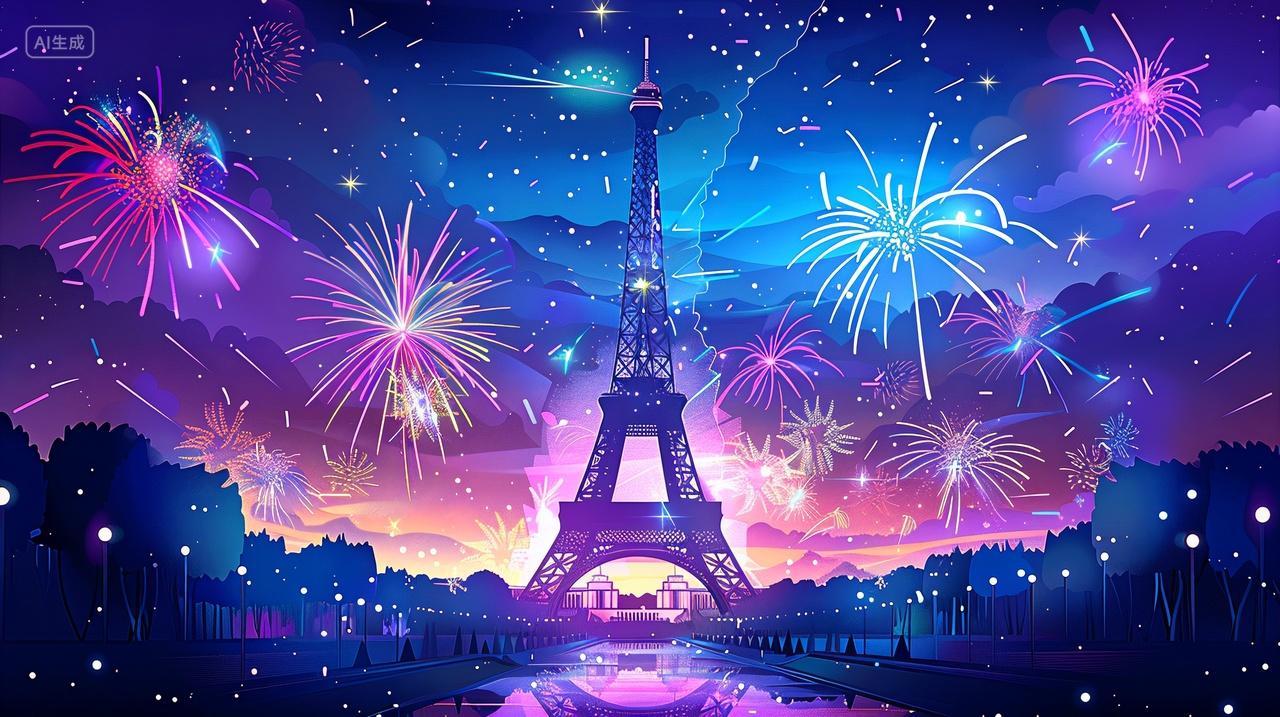 巴黎埃菲尔铁塔烟花法国