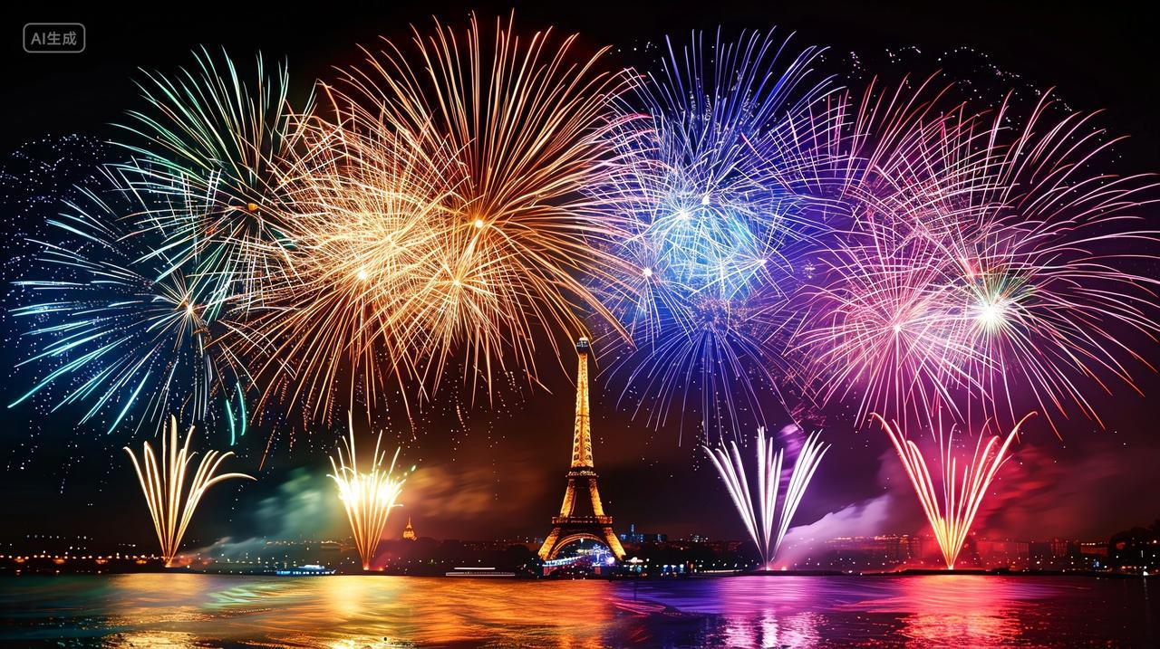 法国巴黎埃菲尔铁塔夜景烟花