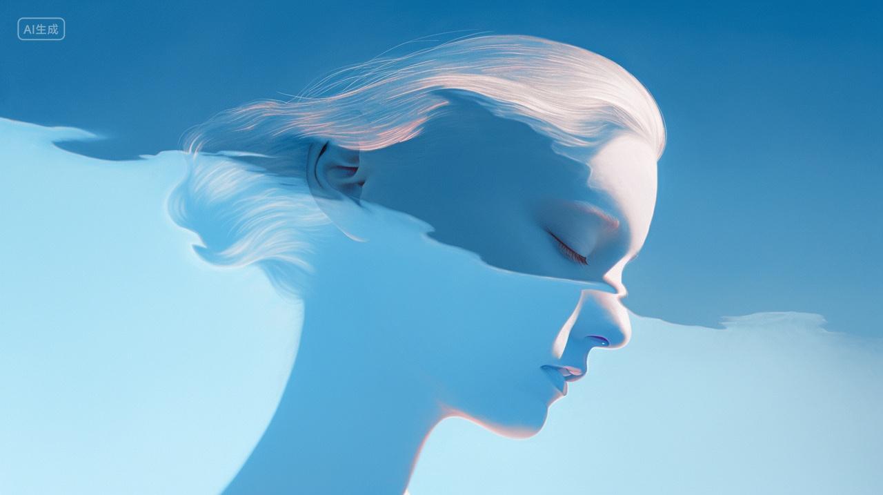 优雅女性低头蓝色优雅渐变插画