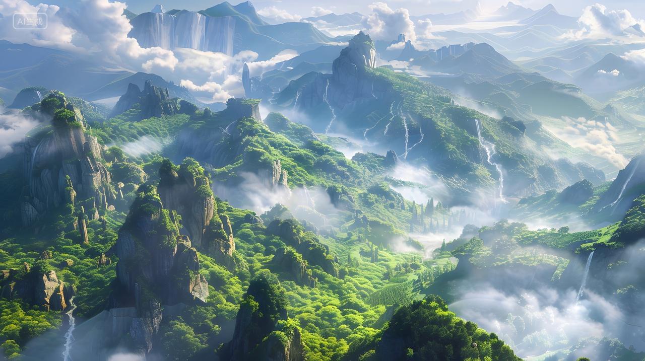 云雾缭绕的绿色山脉景色壁纸