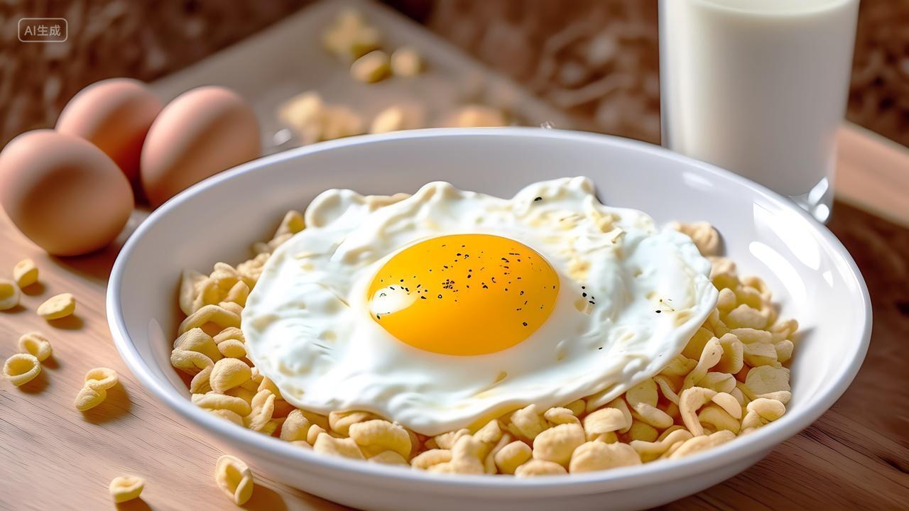 营养搭配健康饮食鸡蛋煎蛋燕麦麦片牛奶早餐