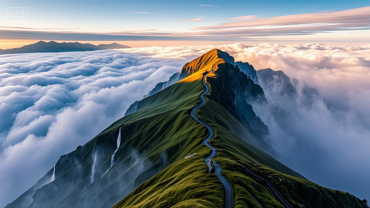 峨眉山峰公路云海天际线风景壁纸旅游