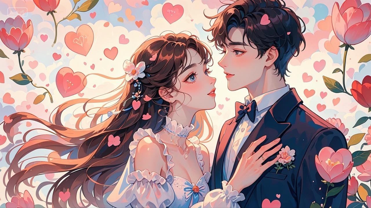 一对年轻的情侣插画七夕情人节520