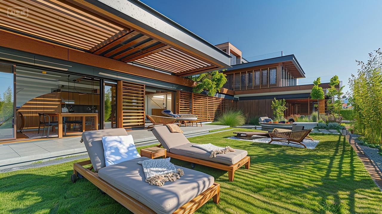 豪华酒店别墅后花园躺椅休闲