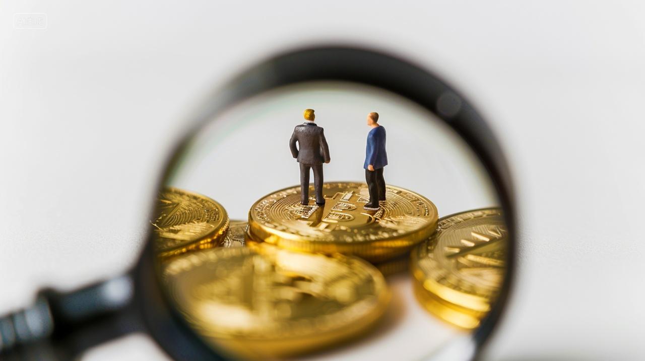 放大镜放大站在金币上的人企业招聘商务