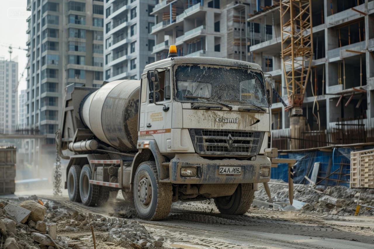 建筑工地中的水泥搅拌车