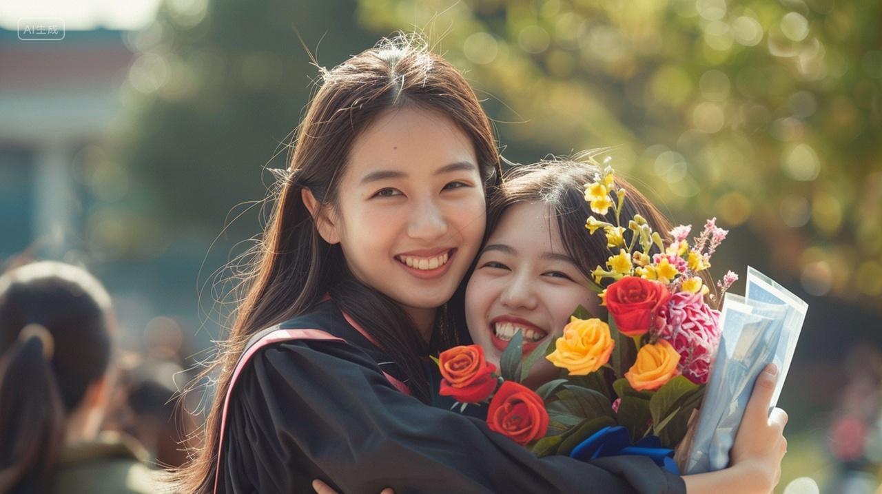 毕业季女孩拥抱背景青春毕业季背景图高等教育