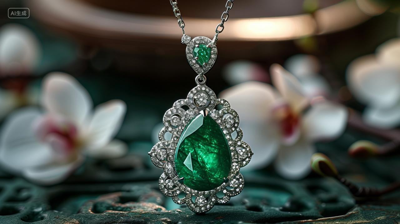 翡翠宝石正面高清拍摄商用素材