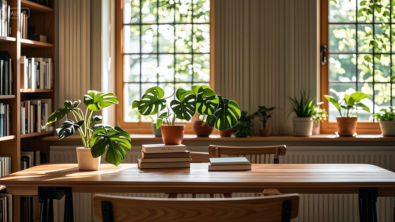 室内家居桌子绿植书籍书柜室内装修设计