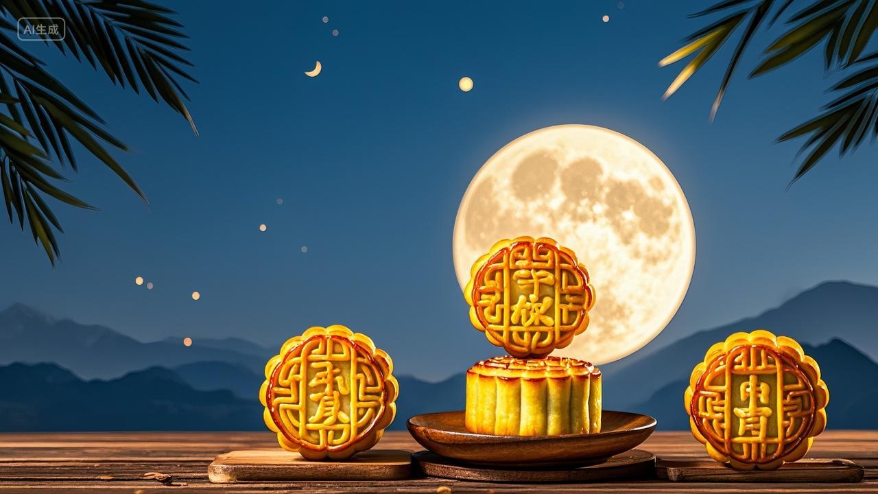 月色下的精致中秋月饼桂花八月十五中秋节