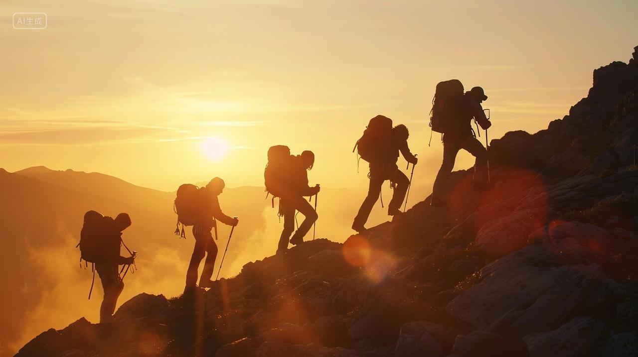 一群人在攀登励志