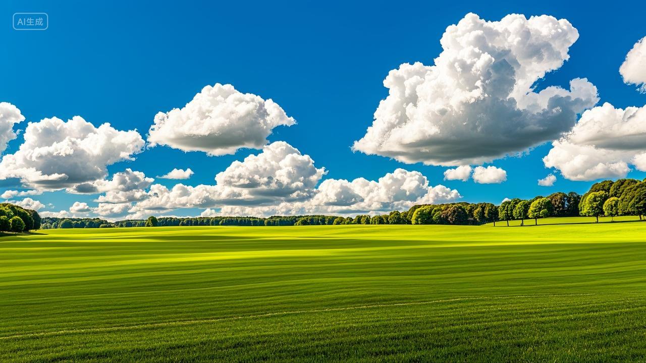 蓝天白云户外公园草地草坪自然风景壁纸