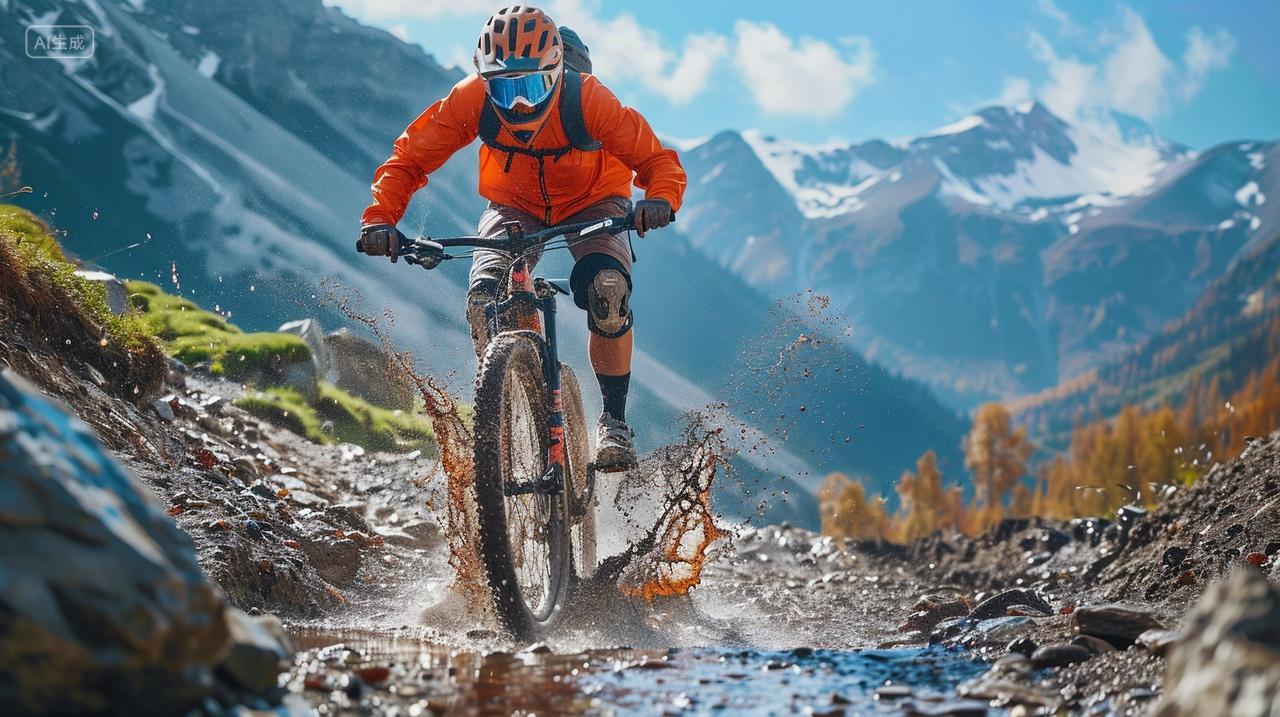 一个人在山上骑行