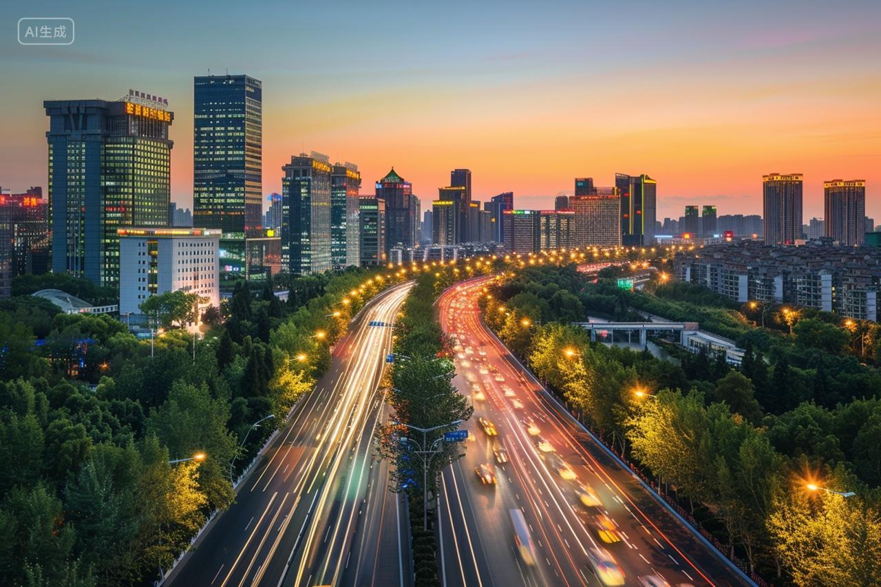 航拍城市夜晚街道车流实拍图