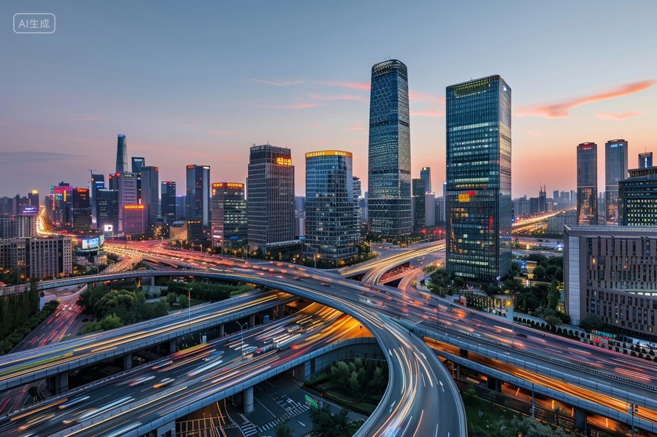 航拍城市立交桥高楼大厦城市宣传