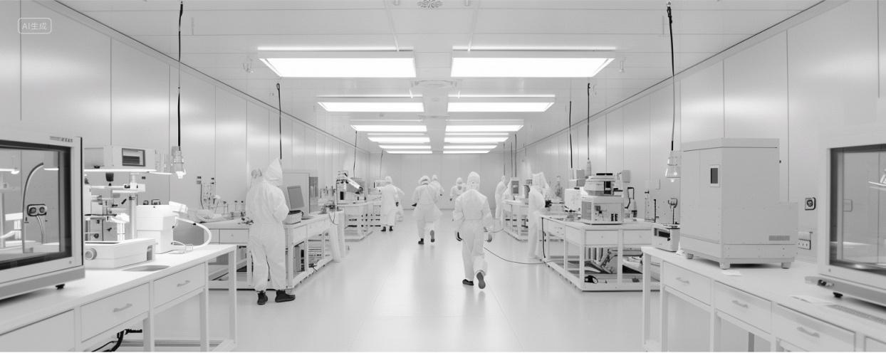 一群人在实验室里黑白背景