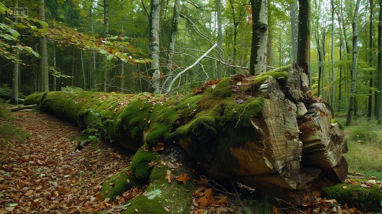 森林里一颗长满青苔的树木夏天风景