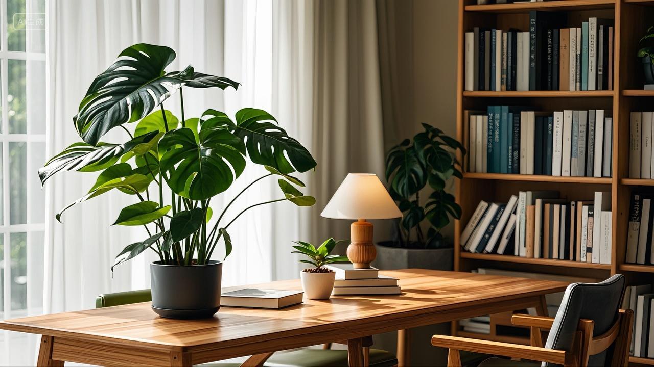 室内家居桌子绿植书籍书柜室内装修设计