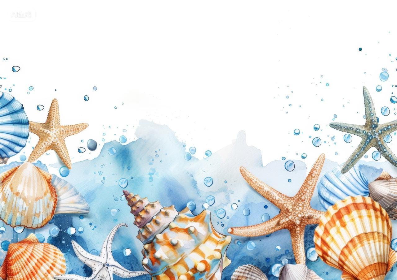 水彩海洋贝壳与海星背景素材