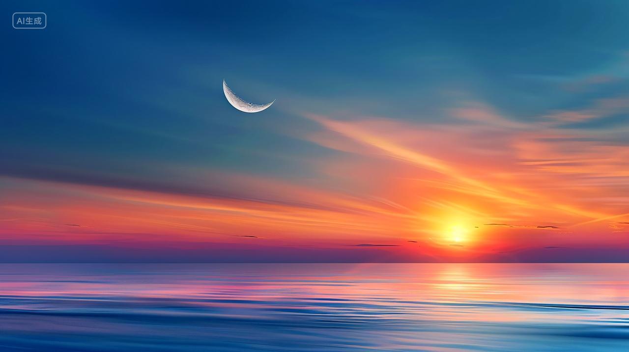 落日与月亮余晖自然唯美背景