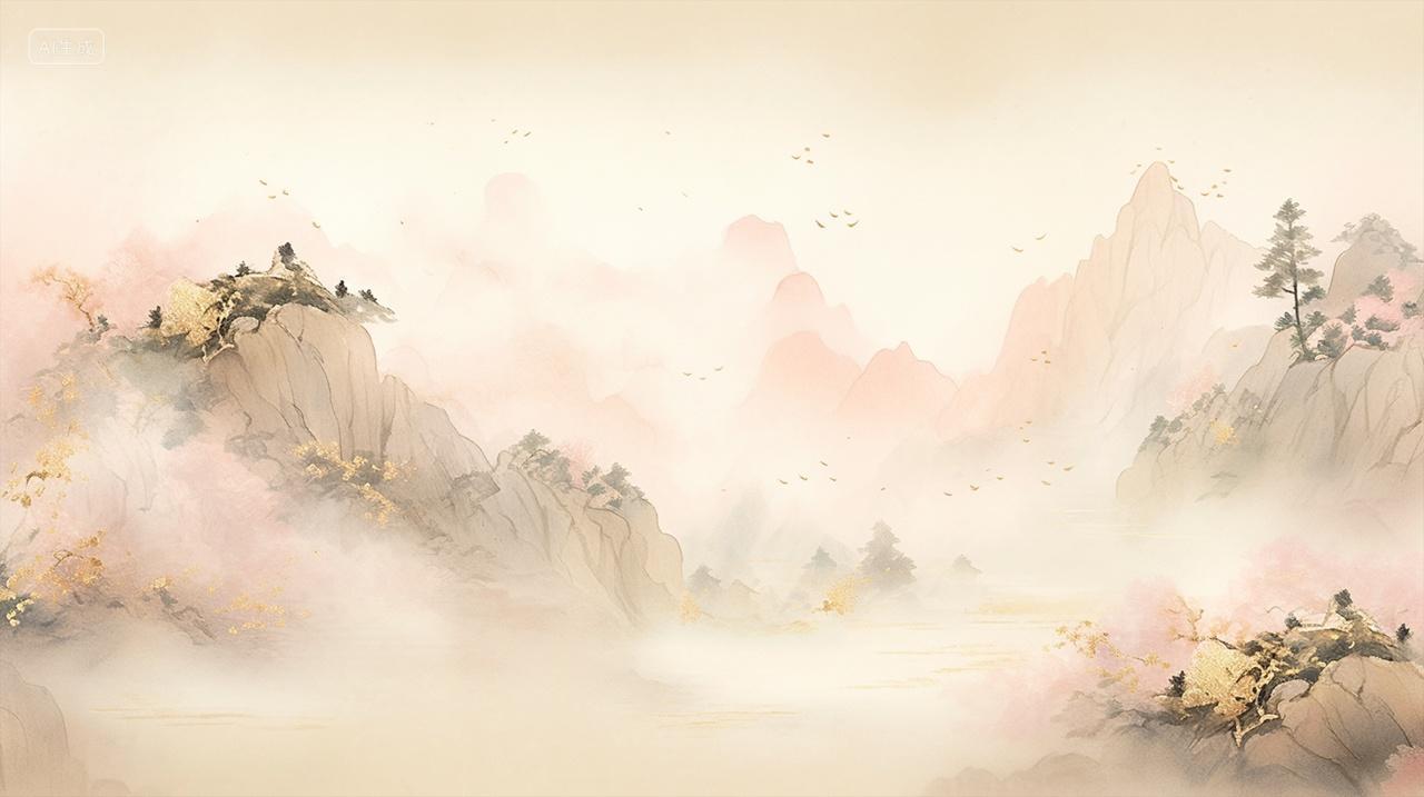 国风宁静的山水浪漫温馨古风水墨画立秋秋季秋分背景插画