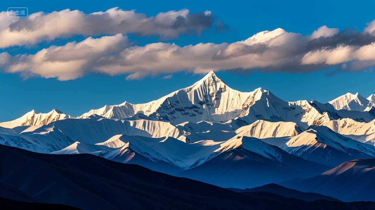 西藏雪山山峰山峦云雾缭绕雪景壁纸
