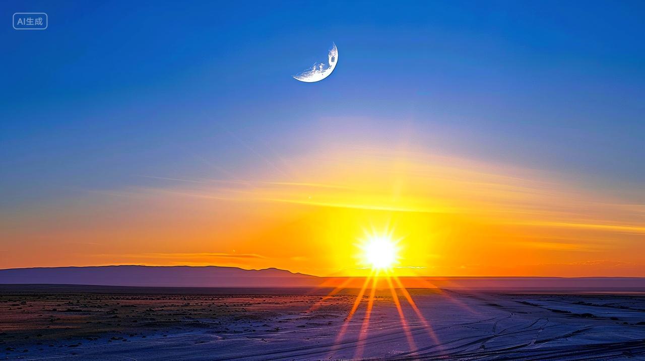 落日与月亮余晖自然唯美背景