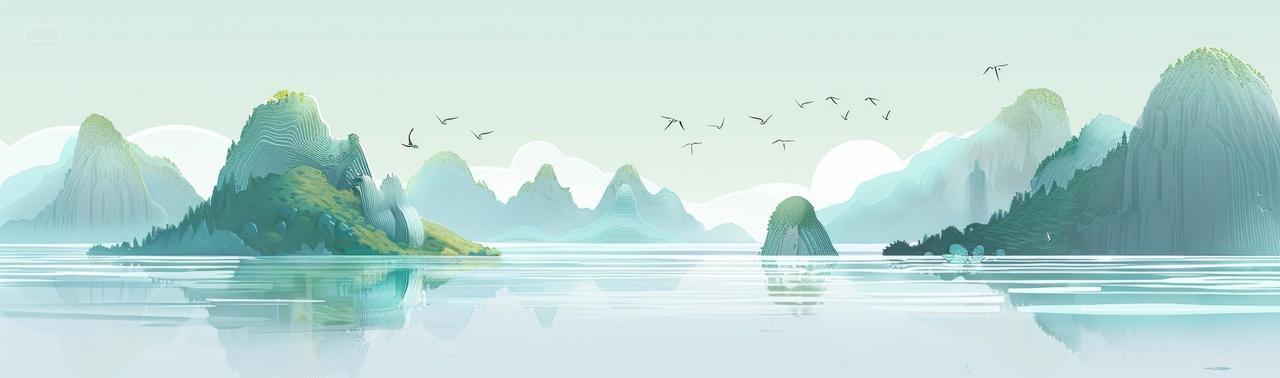 中国风山水意境水墨水彩风景