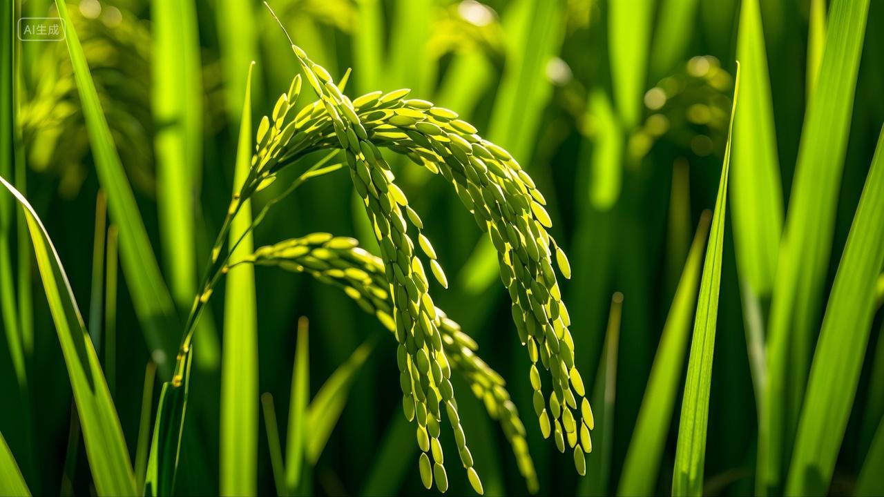 绿色水稻稻穗稻谷特写农业