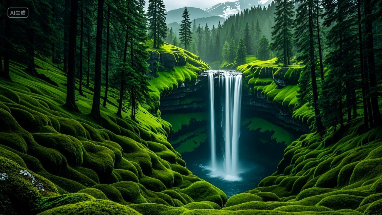 大山深处瀑布洞穴森林风景壁纸