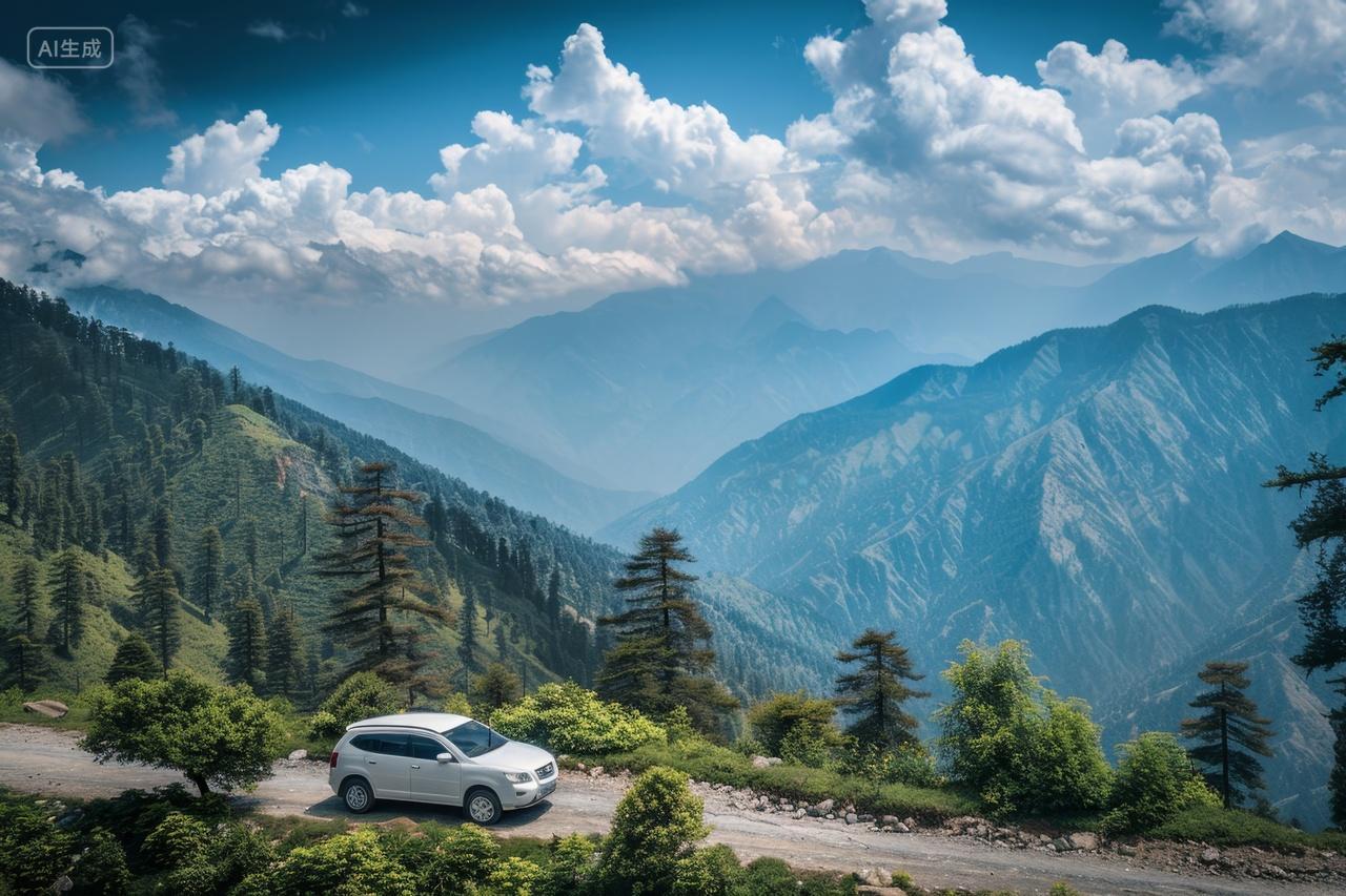 在高山上行驶的汽车