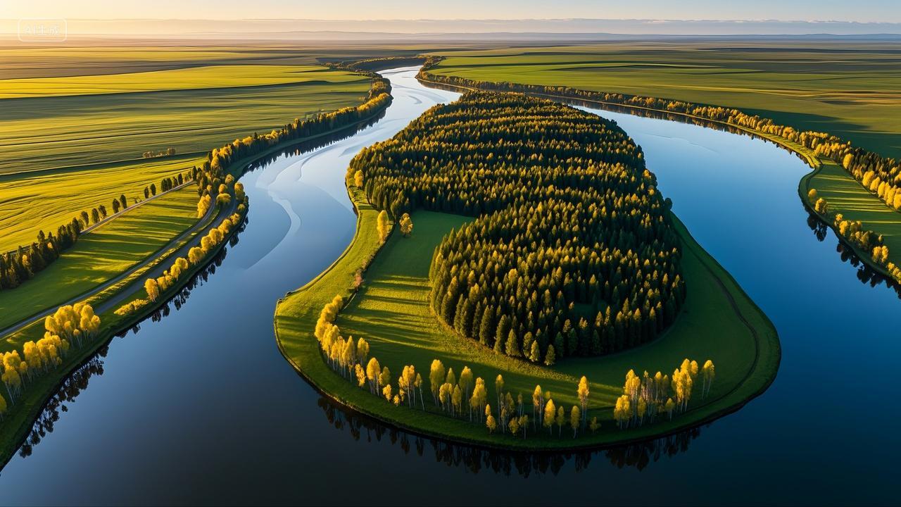 内蒙古呼伦贝尔草原河道航拍风景壁纸