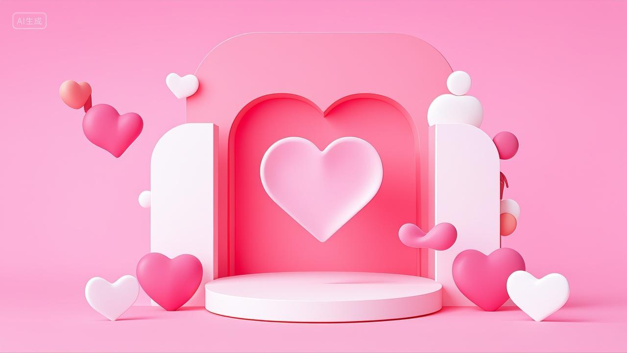 七夕促销粉色空间3D展台电商展台背景